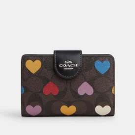 Coach Medium Corner Zip Wallet in Signature Canvas with Heart Print