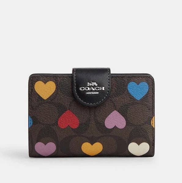 Coach Medium Corner Zip Wallet in Signature Canvas with Heart Print