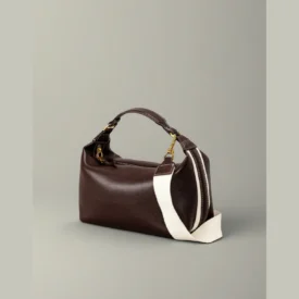 شنطة زارا Brown Leather Handbag with Fabric Shoulder Strap