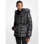 مايكل كورس جاكيت Faux Fur Trim Belted Puffer
