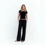 Pull&Bear high waisted linen pants  بانت بول اند بير