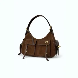 شنطة بينكو Pinko bag natural suede brown with two pockets