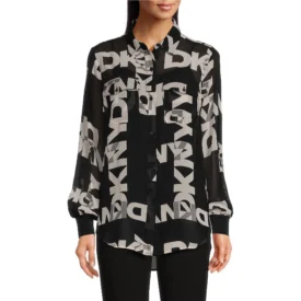 قميص دكني DKNY Printed Chiffon Button Front Shirt in Chattanooga, TN