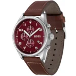 1513988-hugo-boss-watch-men-red-dial-leather-brown-strap-quartz-battery-analog-chronograph-view
