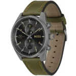 1514148-hugo-boss-watch-5bar-men-black-dial-leather-green-strap-quartz-battery-analog-chronograph-skytraveller