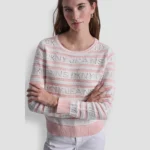 سويتر دكني DKNY jeans Women's LOGO POINTELLE STRIPED SWEATER