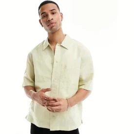 كالفن كلاين linen cotton short sleeve shirt