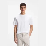 هوجو بوس تي شيرت BOSS Interlock-cotton T-shirt with embroidered logo