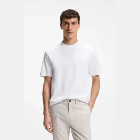 هوجو بوس تي شيرت BOSS Interlock-cotton T-shirt with embroidered logo