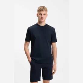 هوجو بوس تي شيرت BOSS Interlock-cotton T-shirt with embroidered logo
